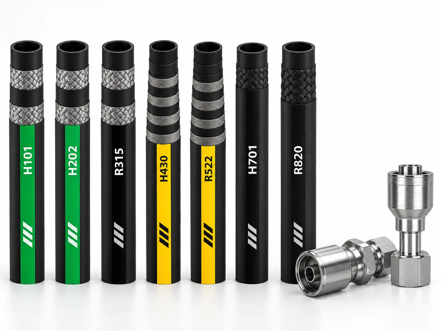 Range of braided and spiral wire hydraulic hoses with fittings at Opani Fluid Zambia